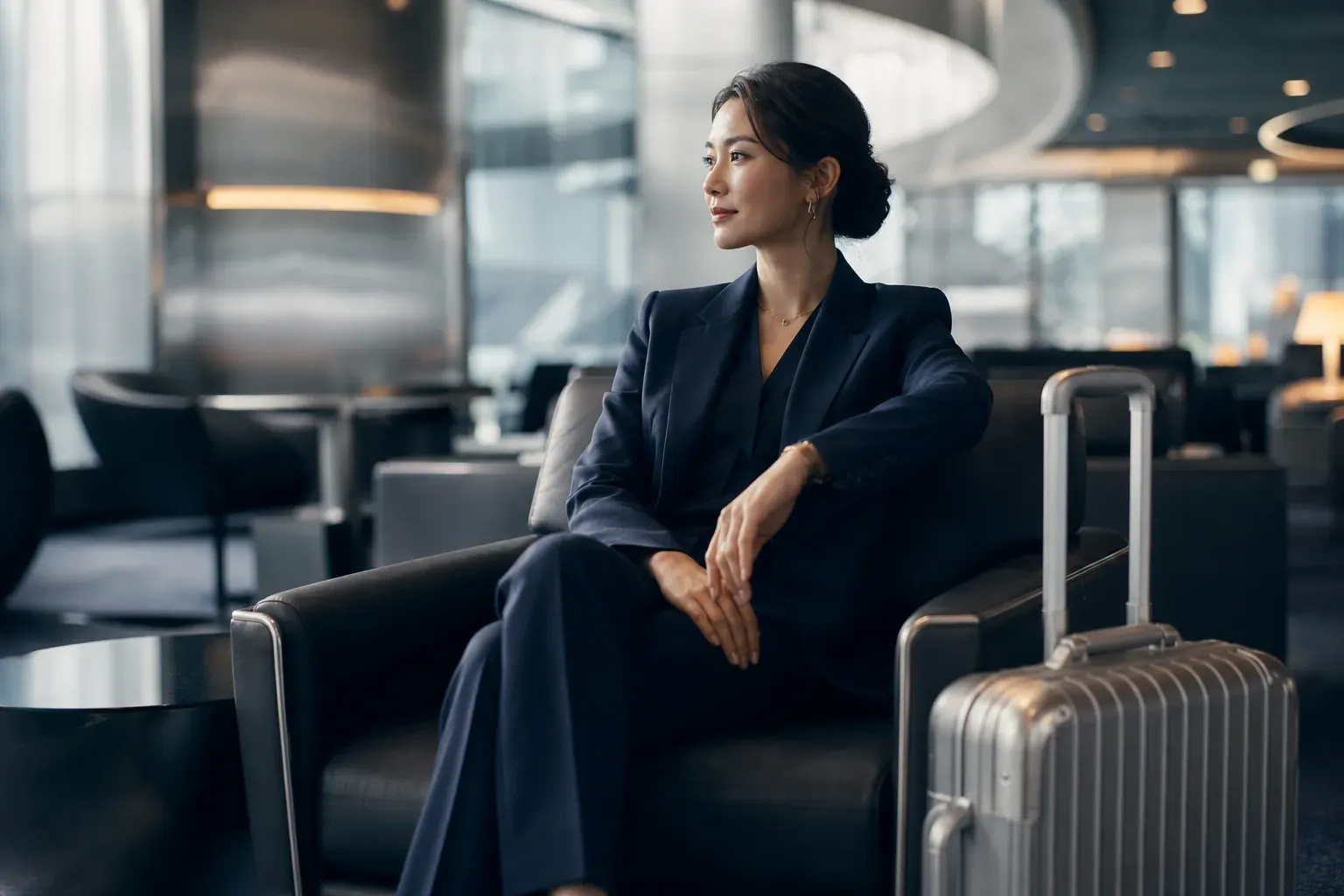 Business traveller waiting between meetings